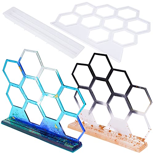 Honeycomb Jewelry Holder Epoxy Resin Silicone Mold Kit, 2PCS Earing Stand Disp