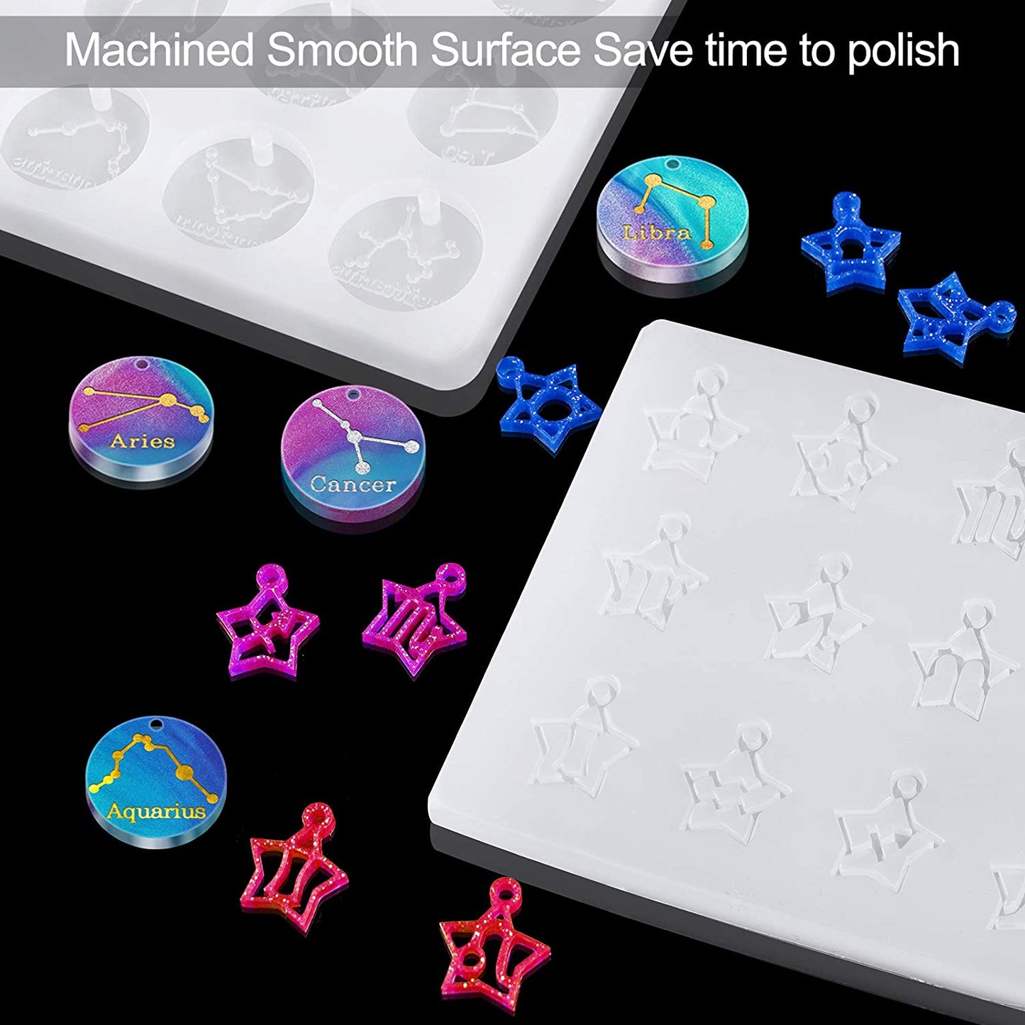 NiArt Resin Silicone Molds 12 Constellations+12 Zodiac Star Signs+Glitter+Cords