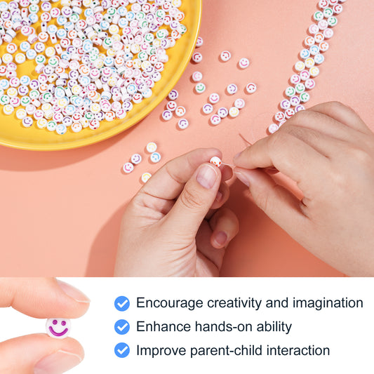 2000 PCS Smiley Face Beads, 4x7 mm 4 Style Happy Face Loose Spacer Beads, Colorf